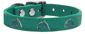 Dolphin Widget Genuine Leather Dog Collar Jade 18