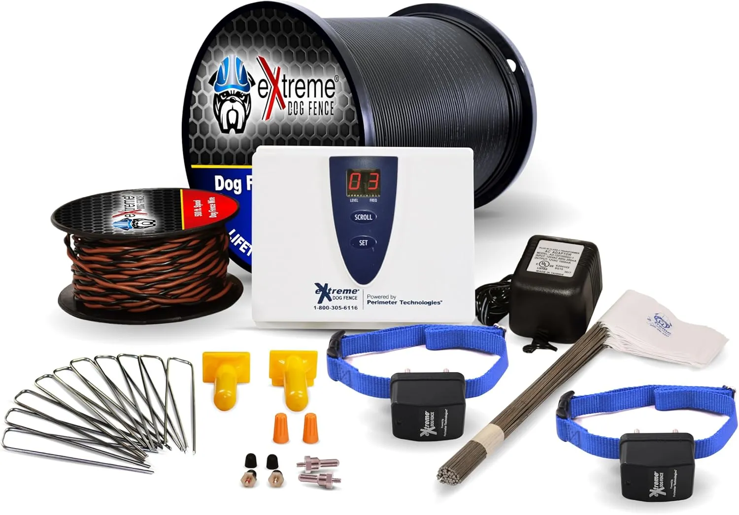 Electric Dog Fence Stubborn Dog - 2-Dogs 1000' of Pro Grade Heavy Duty Boundary Wire for 1/3 Acre Pet Fence and 8 Correction Levels to Accommodate Larger, More Stubborn Dogs