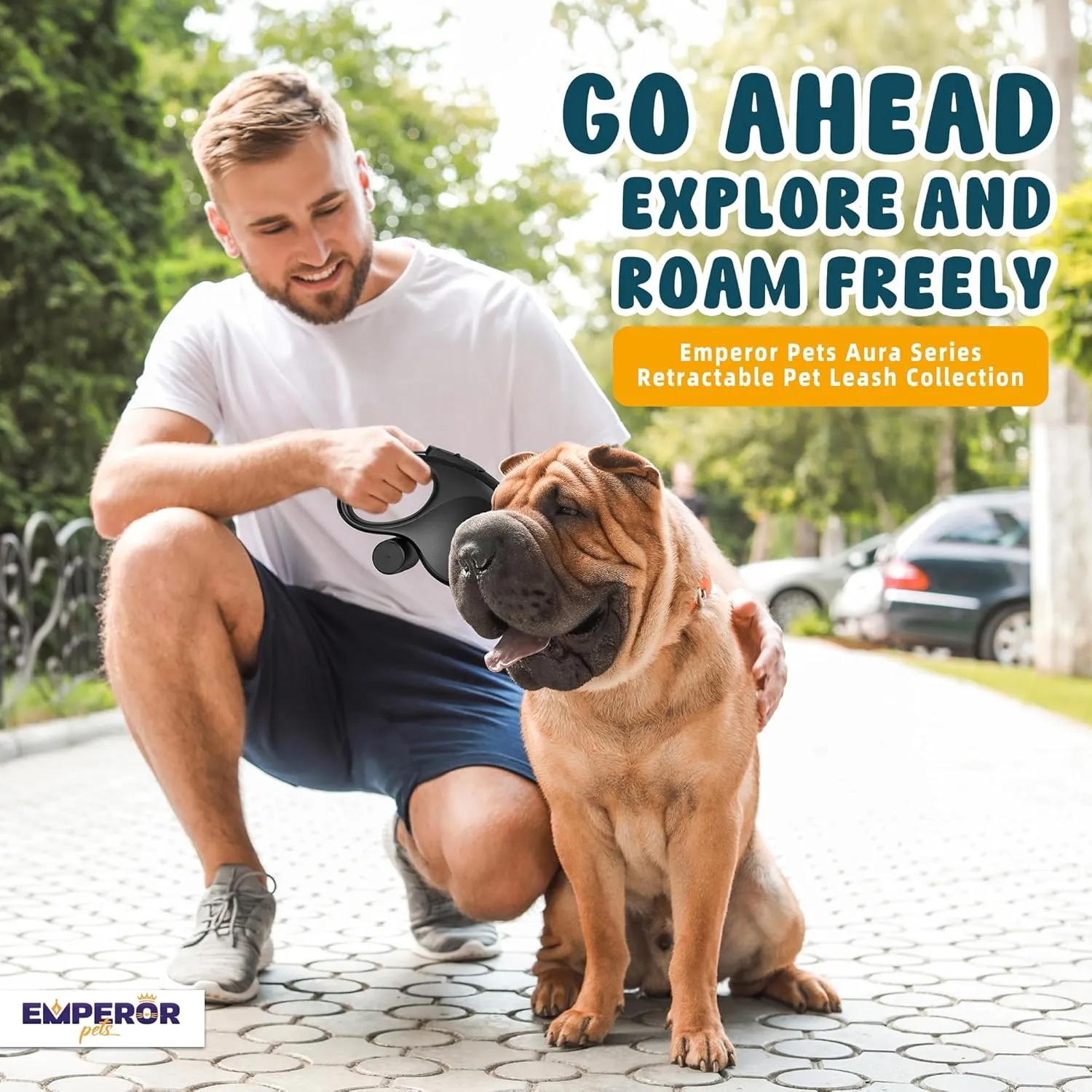 Emperor Pets 26 ft Retractable Dog Leash Black - Heavy Duty Retractable Pet Leash with Anti-Slip Grip - Reflective Dog Leash Tape for Medium to Large Dogs up to 110 lbs -Aura BB26