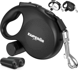 Emperor Pets 26 ft Retractable Dog Leash Black - Heavy Duty Retractable Pet Leash with Anti-Slip Grip - Reflective Dog Leash Tape for Medium to Large Dogs up to 110 lbs -Aura BB26