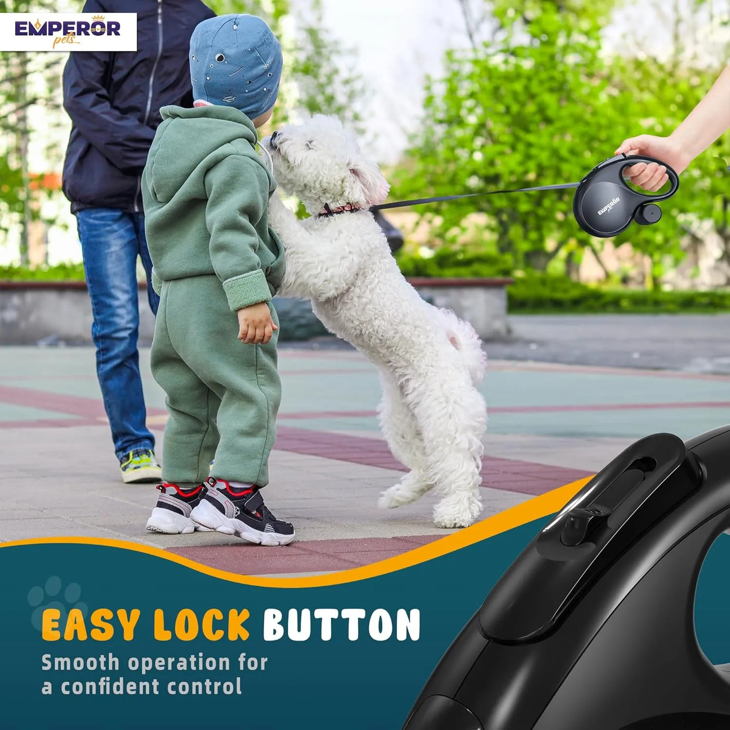Emperor Pets 26 ft Retractable Dog Leash Black - Heavy Duty Retractable Pet Leash with Anti-Slip Grip - Reflective Dog Leash Tape for Medium to Large Dogs up to 110 lbs -Aura BB26