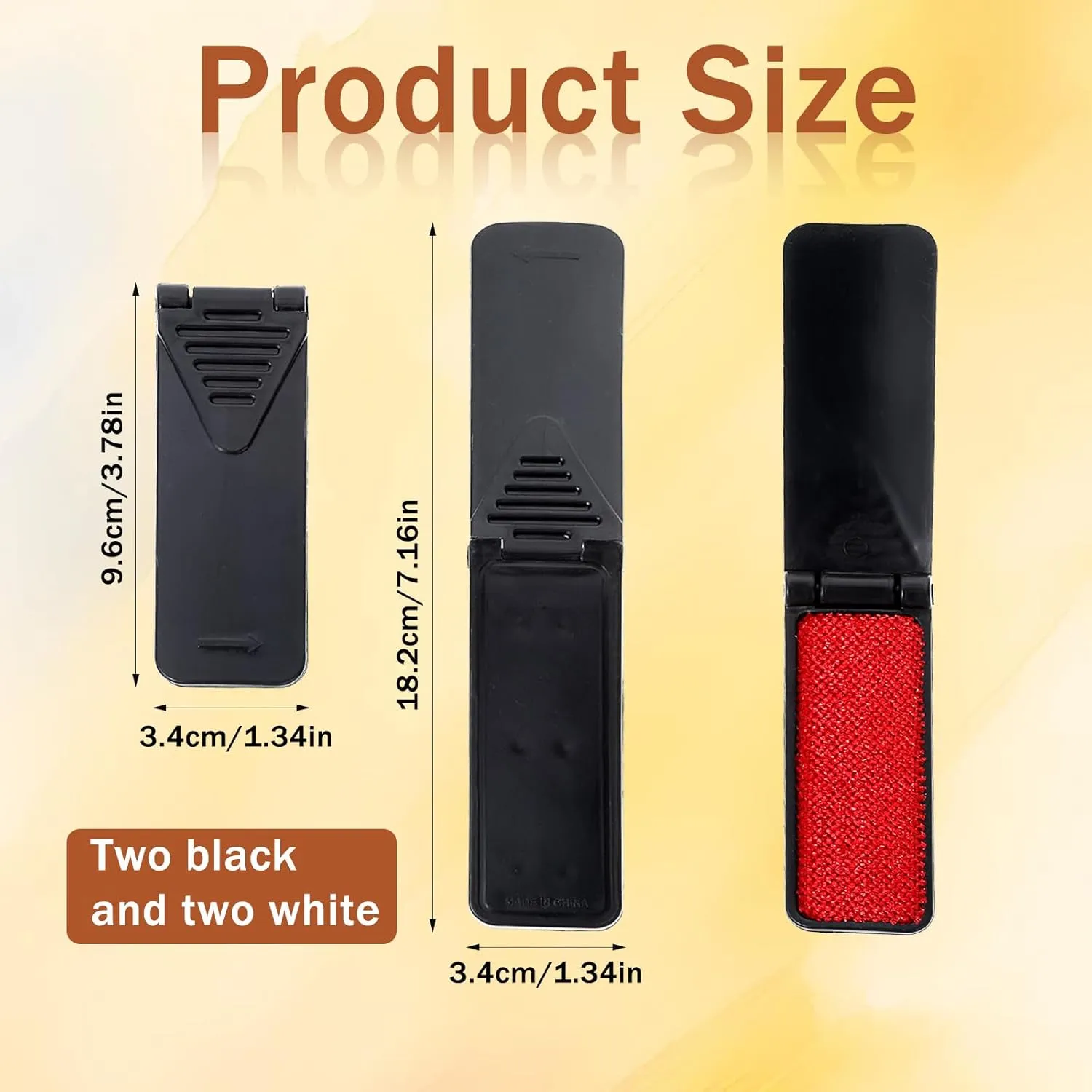 Foldable Lint Brush for Clothes, 4 Pcs Portable Travel Size Lint Remover Brush Reusable Mini Compact Lint Removal Tool for Furniture Couch Sofa Pet Hair Fabric Fluff Dust Removal (Black, White)