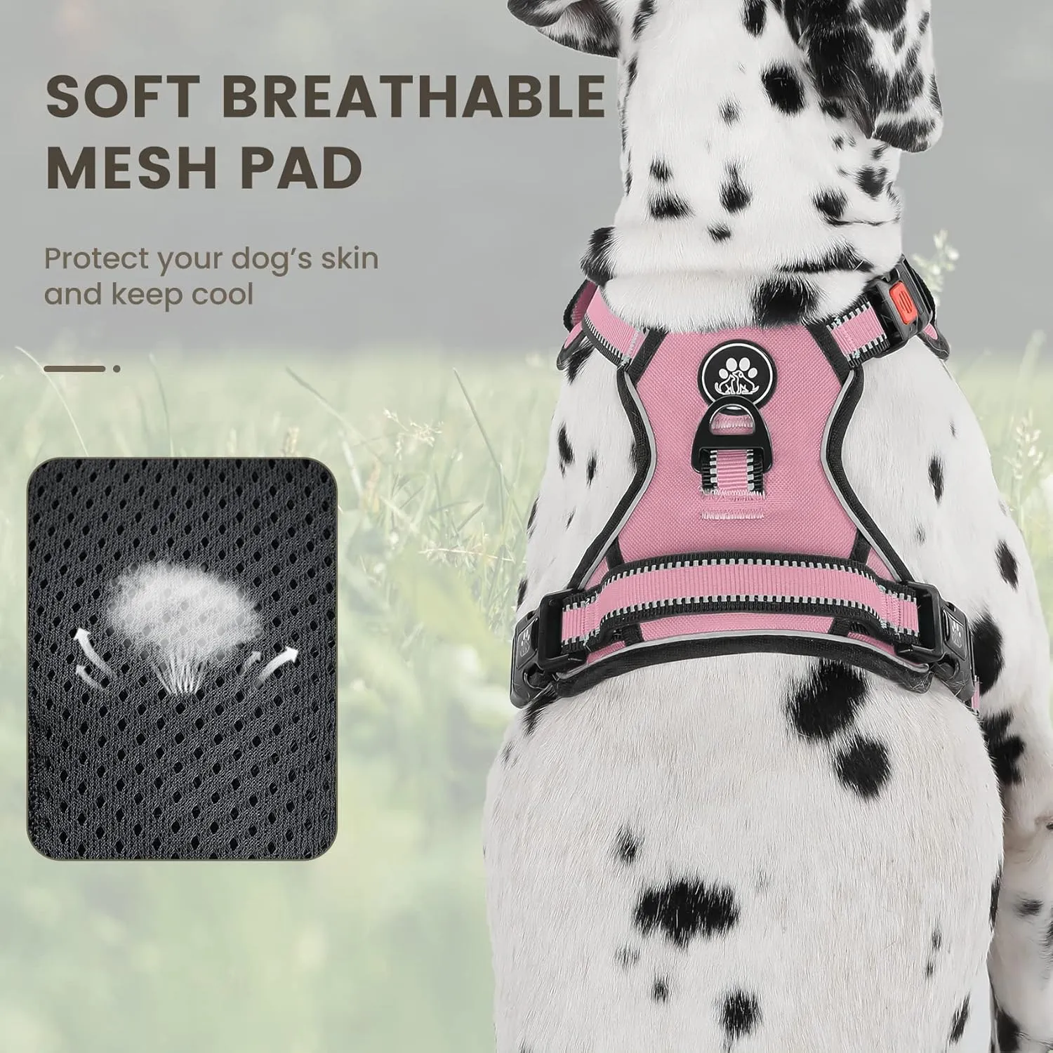 FURRYFECTION Dog Harness | No Pull Dog Harness | Reflective Oxford | Padded Handle | 4 Adjustable Straps | 2 Leash Clips | No Choke Pet Vest Harness for Small Medium Large Dogs | Pink | M