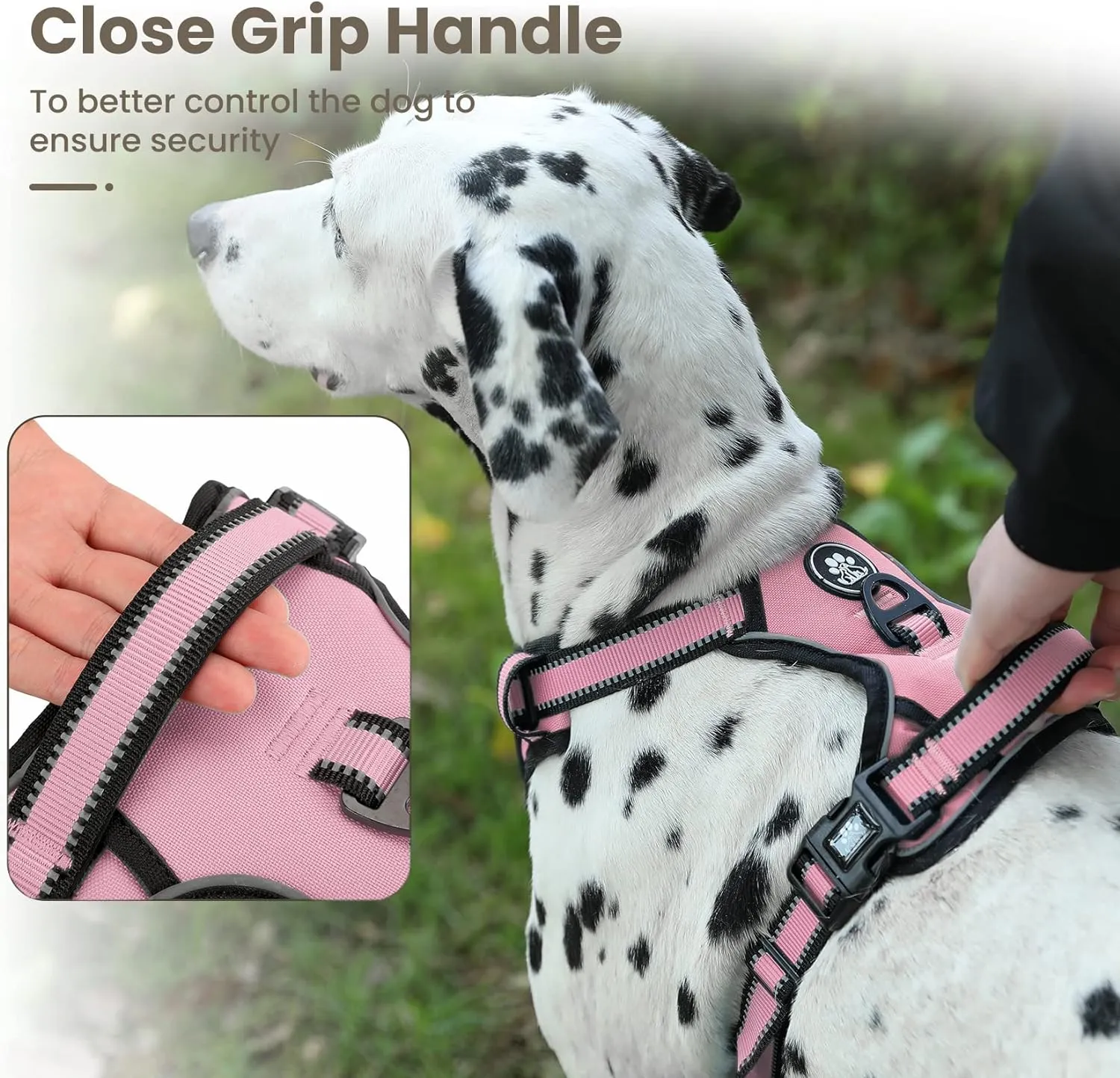FURRYFECTION Dog Harness | No Pull Dog Harness | Reflective Oxford | Padded Handle | 4 Adjustable Straps | 2 Leash Clips | No Choke Pet Vest Harness for Small Medium Large Dogs | Pink | M