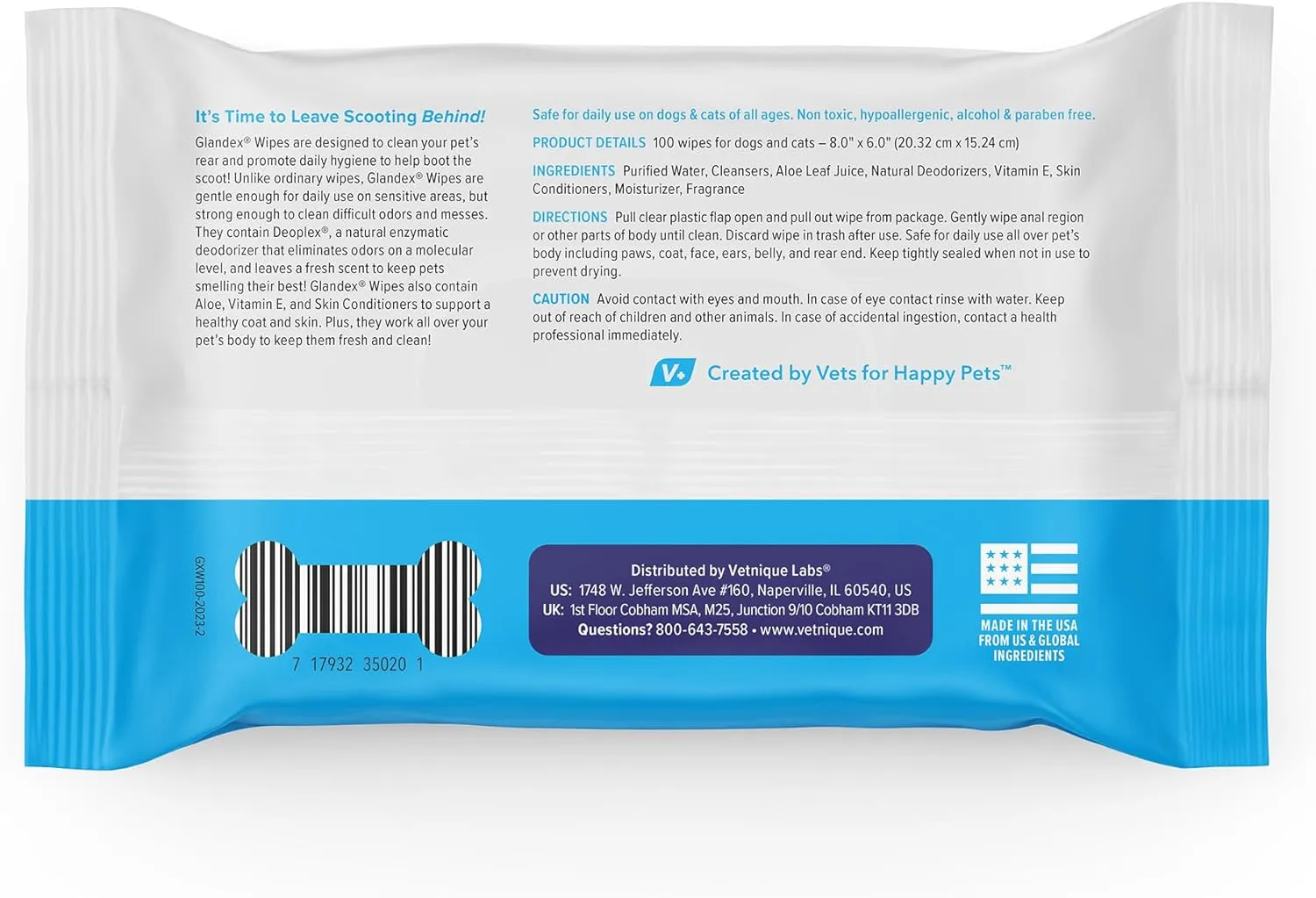 Glandex Dog Wipes for Pets Cleansing & Deodorizing Anal Gland Hygienic Dog & Cat Wipes with Vitamin E, Skin Conditioners and Aloe (100Ct Pouch)