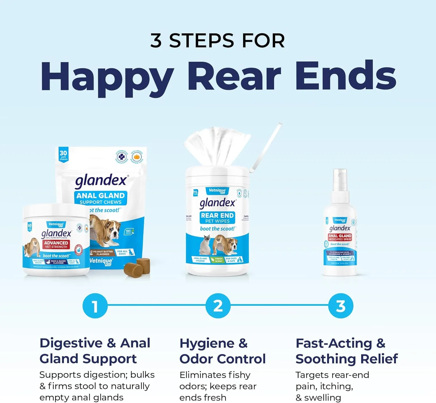 Glandex Dog Wipes for Pets Cleansing & Deodorizing Anal Gland Hygienic Dog & Cat Wipes with Vitamin E, Skin Conditioners and Aloe (100Ct Pouch)