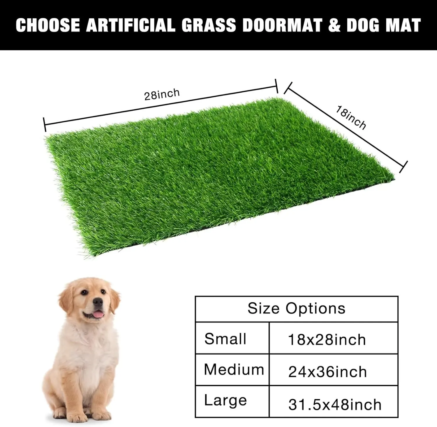 GLOBREEN Artificial Grass Pee Pads for Dogs, Puppy Potty Training Turf, Absorbent Washable Indoor Outdoor Dirty Tripper Pets Entryway Rug, 18 X 28 Inch
