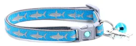 Great White Shark Cat Collar - Safety - Breakaway - Charm and Bell - Pugs2Persians (Large(10lbs & up), Blue)