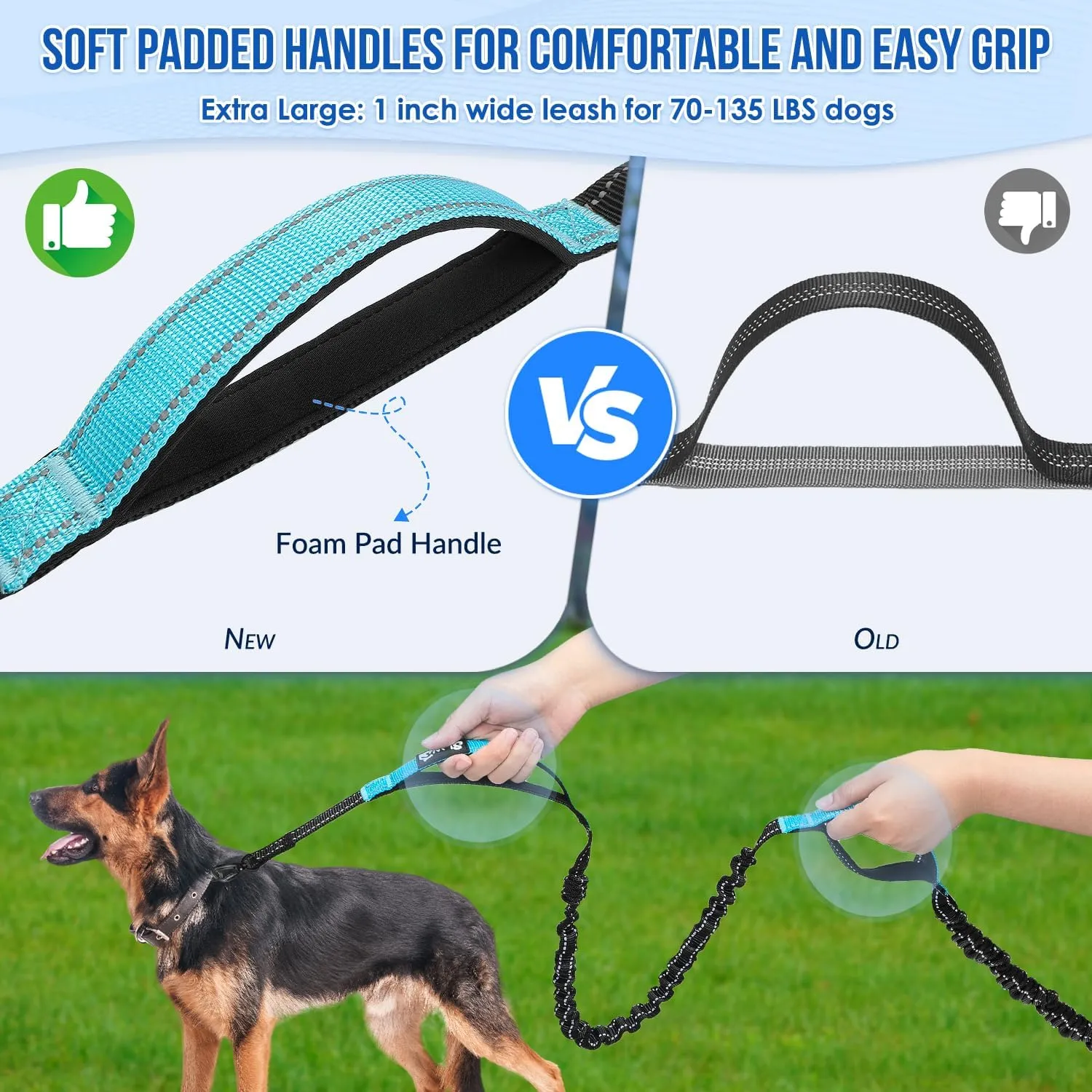 Hands Free Dog Leash with Removable Zipper Pouch, Shock Absorbing Bungee Leashes, Dual Handle and Reflective Stitches, Wide Padded Adjustable Waist Leash for Dogs Training Running Jogging