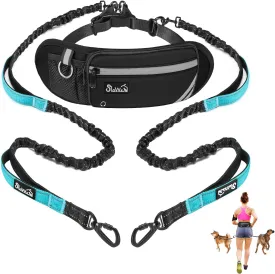 Hands Free Dog Leash with Removable Zipper Pouch, Shock Absorbing Bungee Leashes, Dual Handle and Reflective Stitches, Wide Padded Adjustable Waist Leash for Dogs Training Running Jogging