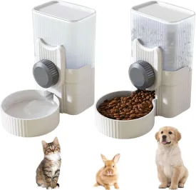 Hanging Automatic Pet Feeder Water Dispenser Set, 35oz Rabbit Food Bowl Water Bottle Cage-Mounted Gravity Hanging Feeder for Small Pets Rabbits Ferrets Cats Dogs Guinea Pigs (Grey)