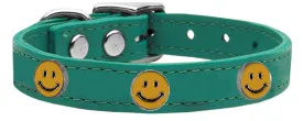 Happy Face Widget Genuine Leather Dog Collar Jade 10