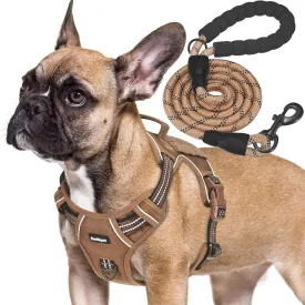 Heavy Duty Tactical Dog Harness for Small Dogs, No Pull Adjustable Pet Harness Reflective Service Training Easy Control Pet Vest Military K9 Working Dog Harnesses- Small, Brown