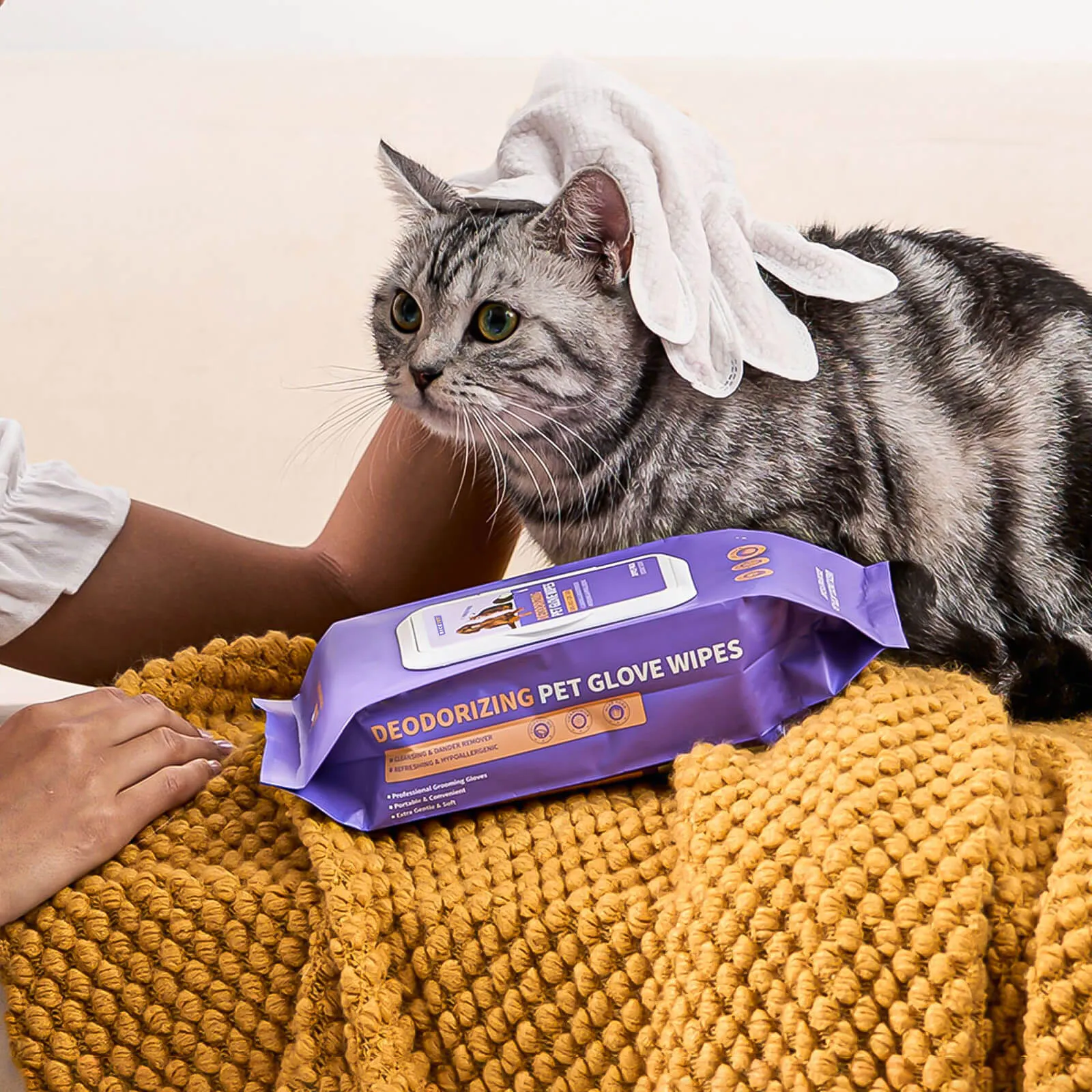 HICC Pet® Deodorizing Pet Glove Wipes For Cats, Coconut Scent, 20 Pcs