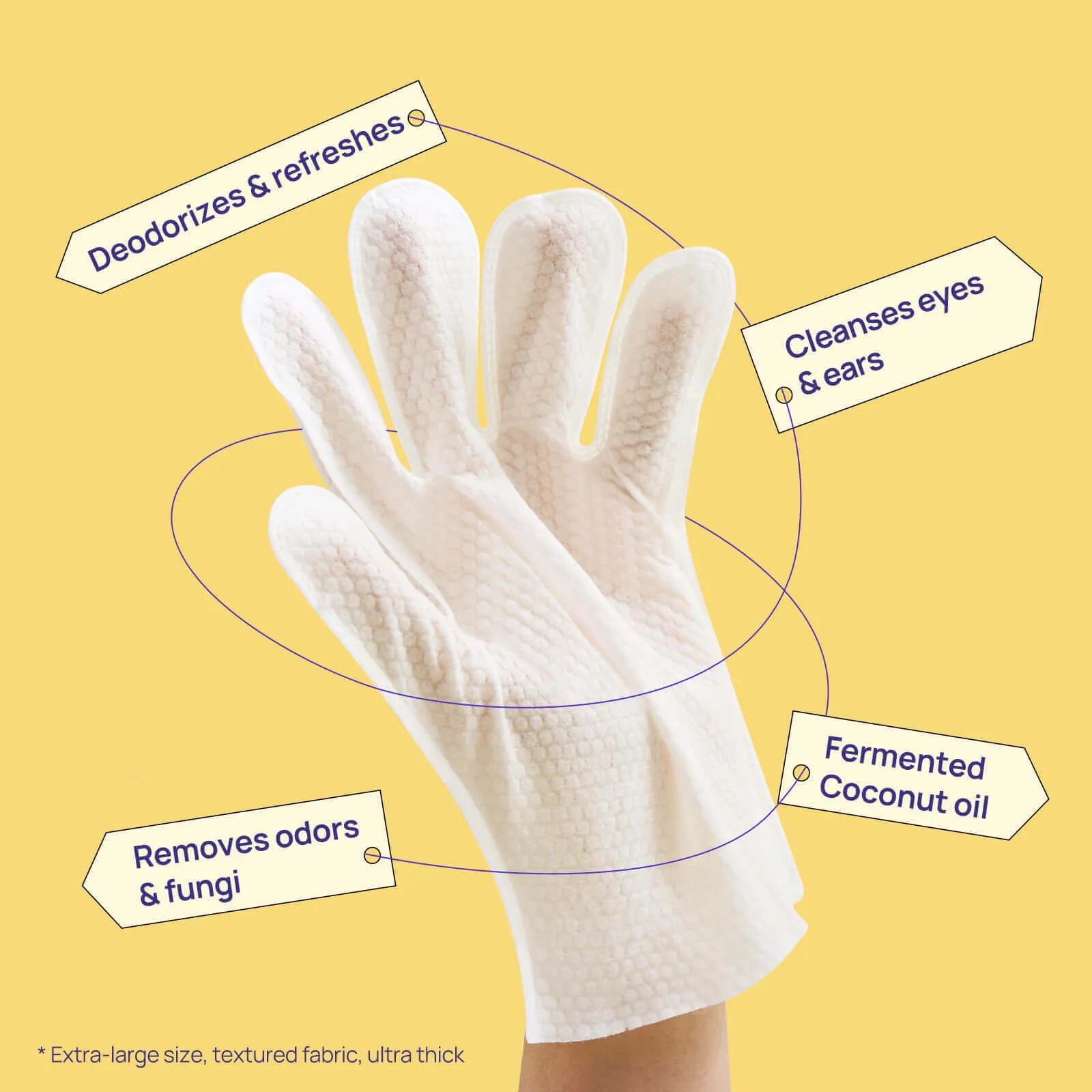 HICC Pet® Deodorizing Pet Glove Wipes For Dogs, Lemon Verbena Scent, 20 Pcs
