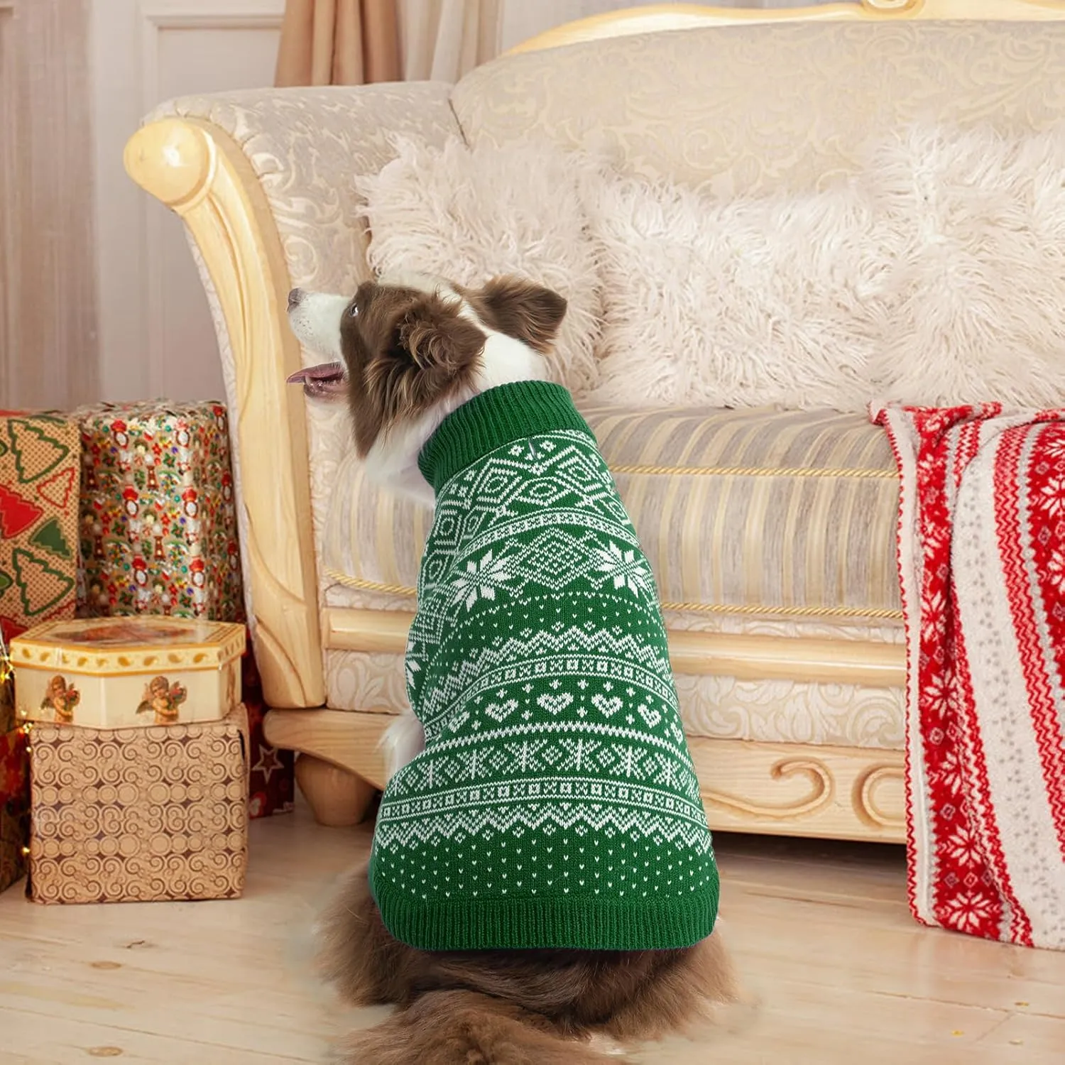 HOMIMP Dog Sweater Argyle - Warm Sweater Winter Clothes Puppy Soft Coat, Ugly Dog Sweater for Small Medium and Large Dogs, Pet Clothing Boy Girl, Green M