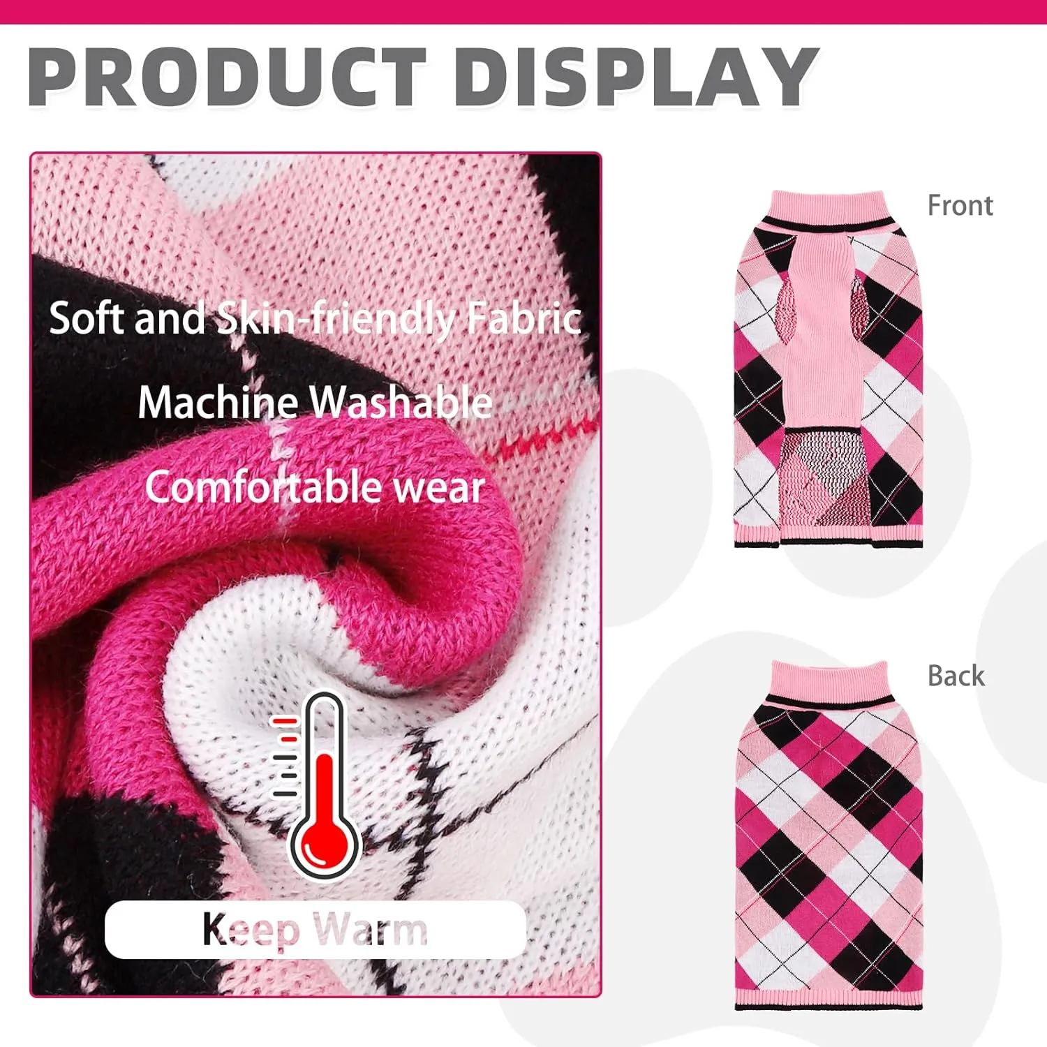 KOOLTAIL Dog Sweater for Small Dogs, Puppy Knitted Clothes - Classic Plaid Pullover Turtleneck Thick Warm Fall Cat Sweaters with Leash Hole, Dog Winter Clothes for Chihuahua Dachshund Girls Boys, XS