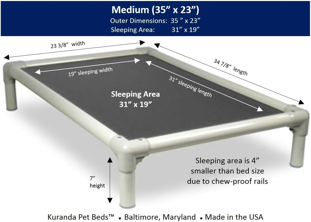 Kuranda Chewproof Bed - Almond PVC - 35" x 23" - Heavy Duty Vinyl - Smoke