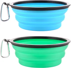 Large Collapsible Dog Bowls, 34oz Travel Water Food Bowls Portable Foldable Collapse Dishes with Carabiner Clip for Traveling, Hiking, Walking, 2 Pack (Light Blue   Light Green)