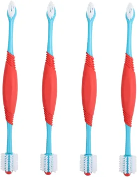 MERRYHAPY 4pcs Double- Dog Toothbrushes Handheld Pet Tooth Cleaners Ergonomic Handle Lightweight and TPE Material for Care