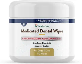 NaturVet Medicated Dental Wipes for Dogs & Cats 50 Count