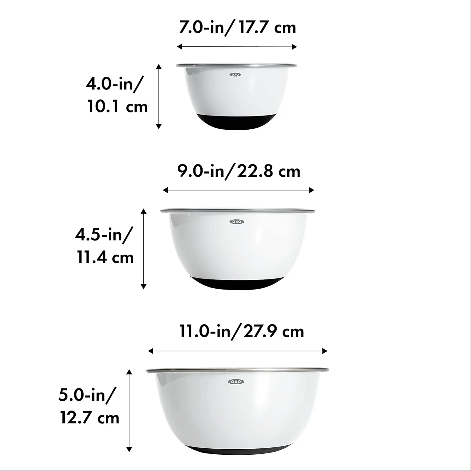 OXO Good Grips 3-Piece Stainless-Steel Mixing Bowl Set, White