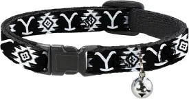 Paramount Network Cat Collar, Breakaway Collar with Bell, Yellowstone Dutton Ranch and Native American Icons Black, 8.5 to 12 Inches 0.5 Inch Wide
