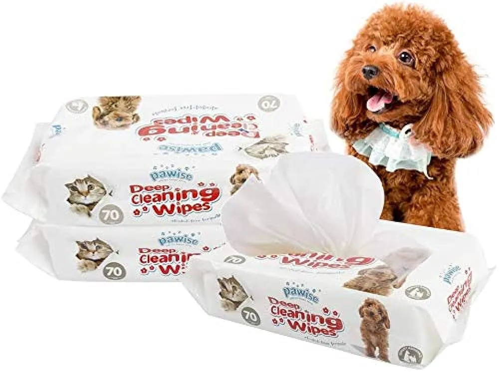 PAWISE Grooming Wipes for Dogs 140 Units Deodorizing & Hypoallergenic Cleaning Wipes for Dogs & Cats