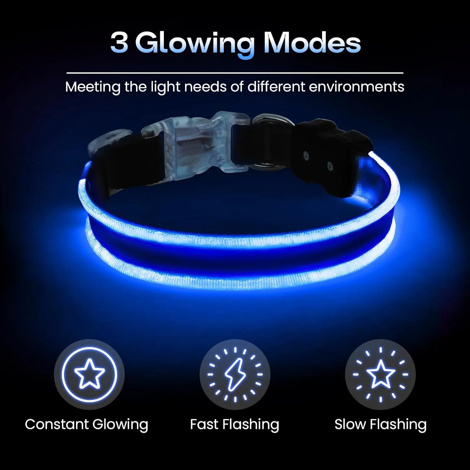 PcEoTllar Light up Dog Collars Rechargeable, LED Dog Collar Night Walking, Waterproof Flashing Glow in The Dark Dog Collars, Adjustable Dog Lights for Large Small Medium Dogs Blue-L