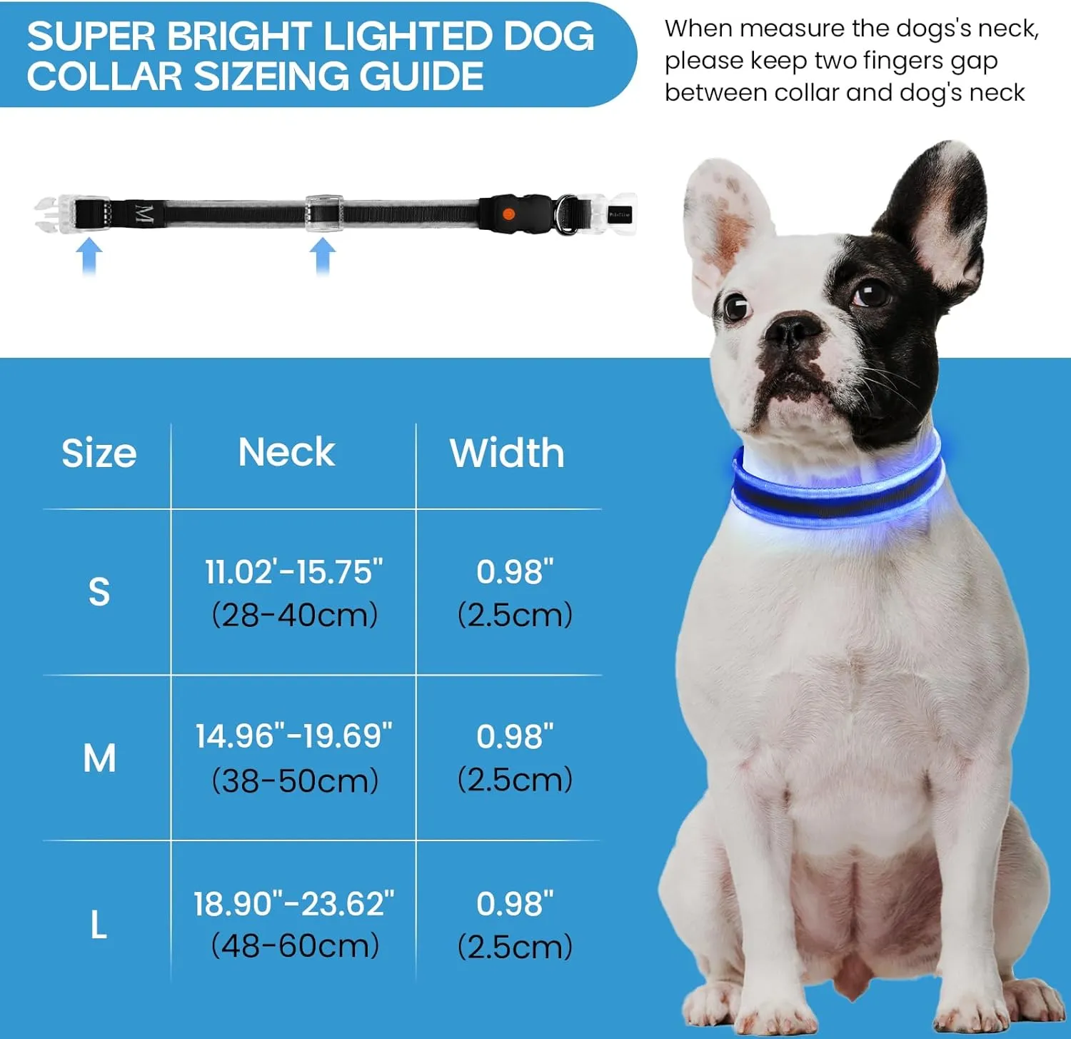 PcEoTllar Light up Dog Collars Rechargeable, LED Dog Collar Night Walking, Waterproof Flashing Glow in The Dark Dog Collars, Adjustable Dog Lights for Large Small Medium Dogs Blue-L