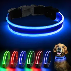 PcEoTllar Light up Dog Collars Rechargeable, LED Dog Collar Night Walking, Waterproof Flashing Glow in The Dark Dog Collars, Adjustable Dog Lights for Large Small Medium Dogs Blue-L