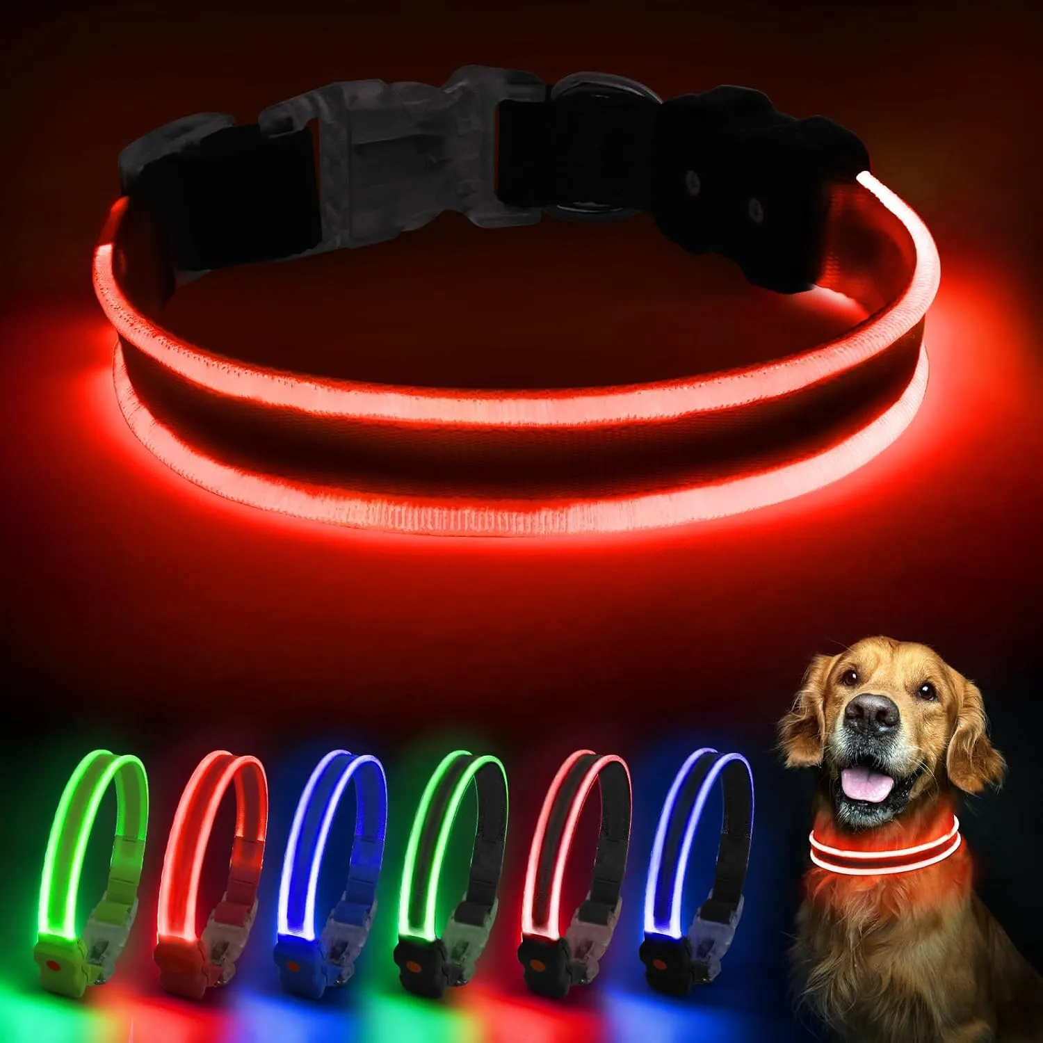 PcEoTllar Light up Dog Collars Rechargeable, LED Dog Collar Night Walking, Waterproof Flashing Glow in The Dark Dog Collars, Adjustable Dog Lights for Large Small Medium Dogs Red-m