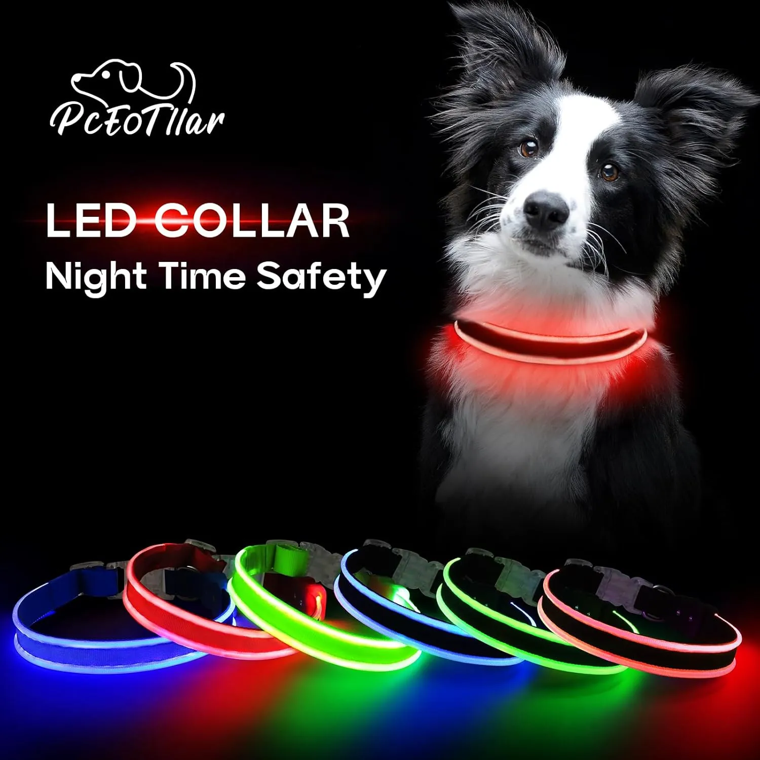 PcEoTllar Light up Dog Collars Rechargeable, LED Dog Collar Night Walking, Waterproof Flashing Glow in The Dark Dog Collars, Adjustable Dog Lights for Large Small Medium Dogs Red-m