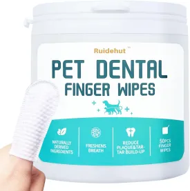 Pet Dental Finger Wipes, 50 Count, Dog & Cat Teeth Cleaning, Plaque Control & Breath Freshening