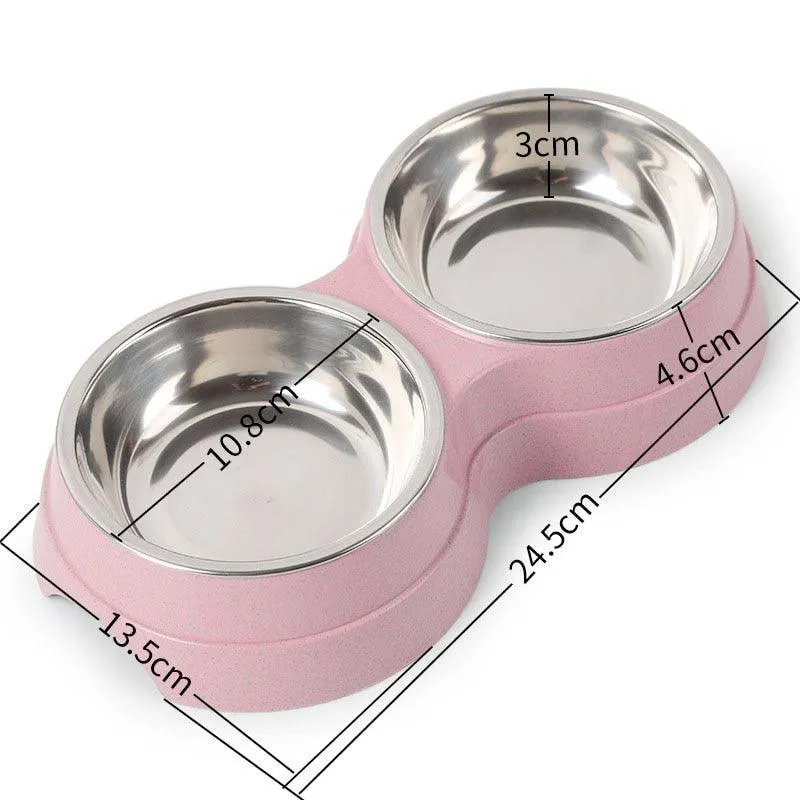Pet Stainless Steel Double Bowl Feeder