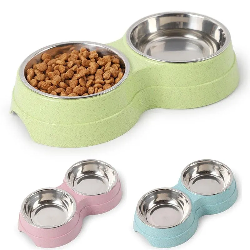 Pet Stainless Steel Double Bowl Feeder