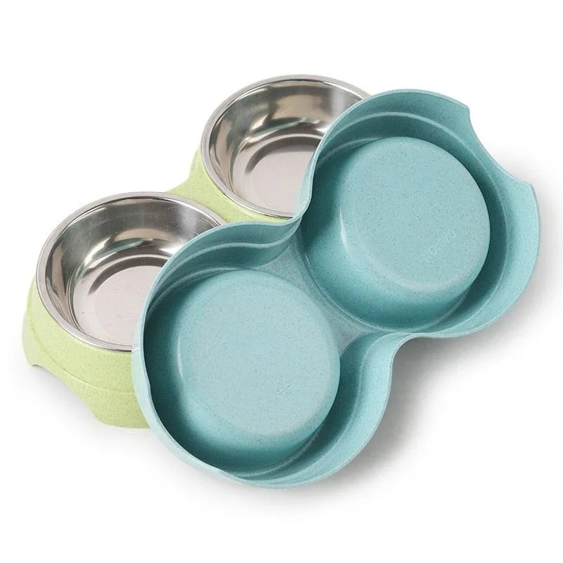 Pet Stainless Steel Double Bowl Feeder