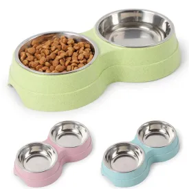 Pet Stainless Steel Double Bowl Feeder