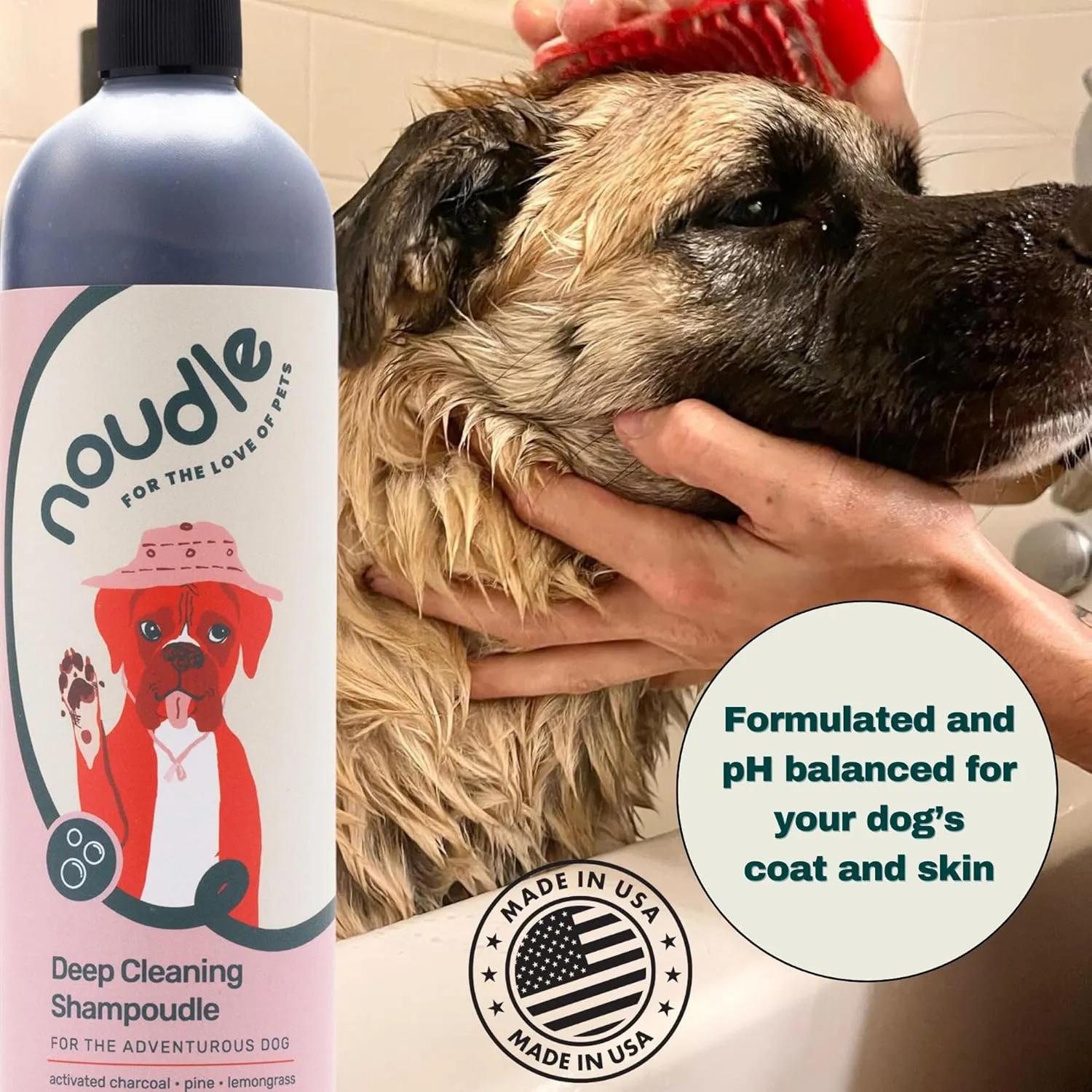 Pets - Revitalizing 2-1 Shampoudle, 16oz, Moisturizing and Gentle All Natural pet Shampoo with Spearmint, Cedarwood, Eucalyptus, and Oatmeal