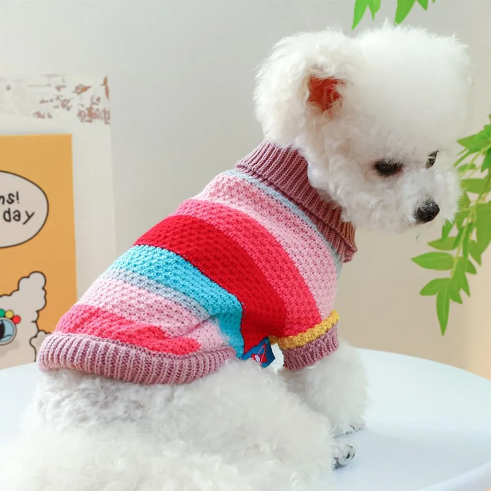 Rainbow Puppy Sweater for Small Dog Pullover Knitted Dog Sweatshirt Cable Cat Knitwear Warm Pet Clothes for Kitten Chihuahua Yorkie Toy Poodle (Rainbow, Medium)