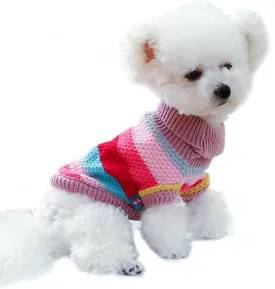 Rainbow Puppy Sweater for Small Dog Pullover Knitted Dog Sweatshirt Cable Cat Knitwear Warm Pet Clothes for Kitten Chihuahua Yorkie Toy Poodle (Rainbow, Medium)
