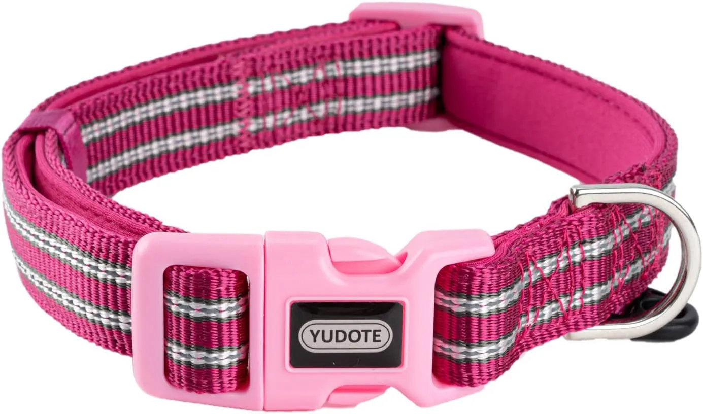 Reflective Dog Collar with Soft Padded, Classic Nylon Dog Collars with Quick Release Buckle and ID Tag Ring, Adjustable Pink Collar for Small Dogs