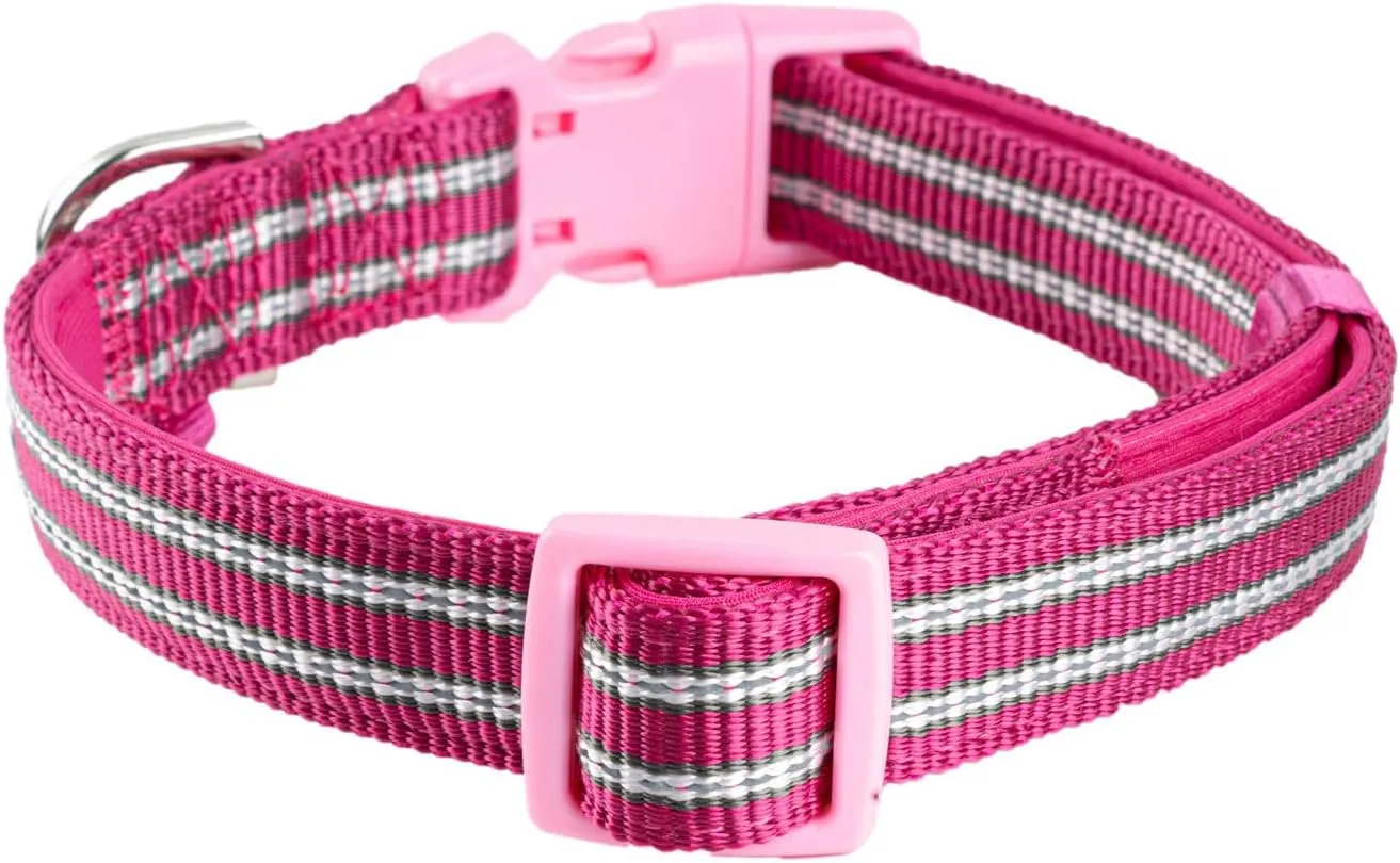 Reflective Dog Collar with Soft Padded, Classic Nylon Dog Collars with Quick Release Buckle and ID Tag Ring, Adjustable Pink Collar for Small Dogs