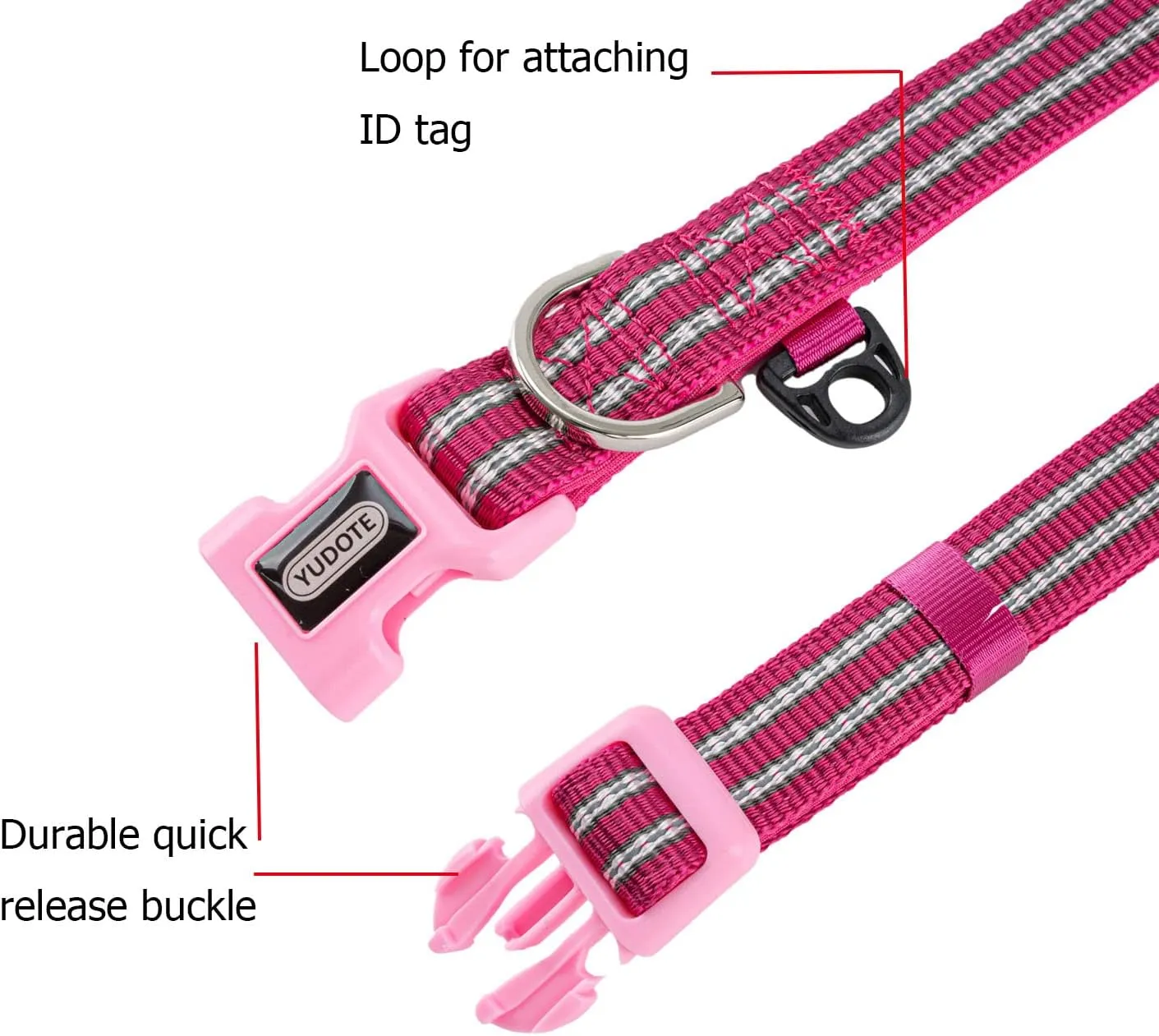 Reflective Dog Collar with Soft Padded, Classic Nylon Dog Collars with Quick Release Buckle and ID Tag Ring, Adjustable Pink Collar for Small Dogs