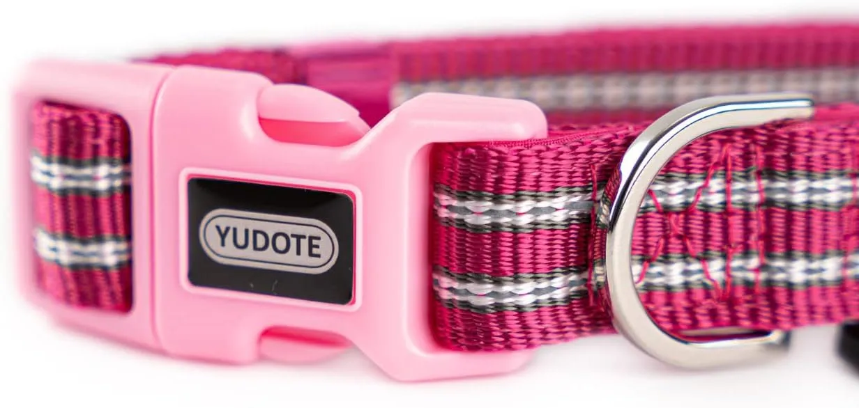 Reflective Dog Collar with Soft Padded, Classic Nylon Dog Collars with Quick Release Buckle and ID Tag Ring, Adjustable Pink Collar for Small Dogs
