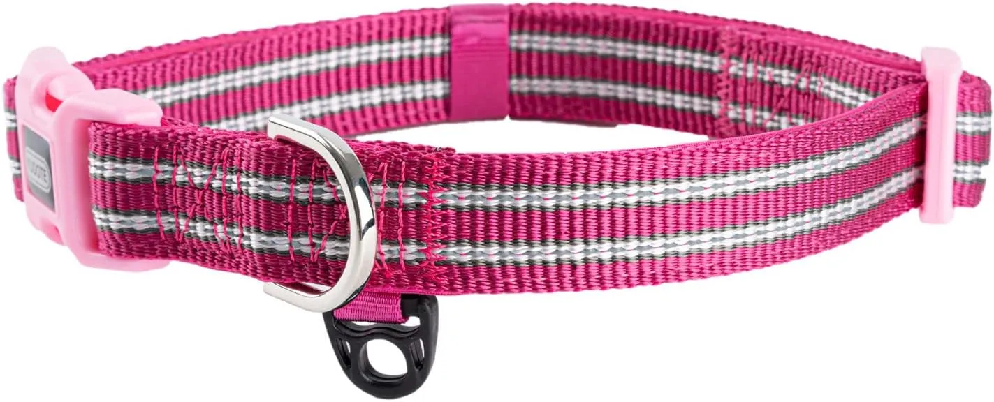 Reflective Dog Collar with Soft Padded, Classic Nylon Dog Collars with Quick Release Buckle and ID Tag Ring, Adjustable Pink Collar for Small Dogs