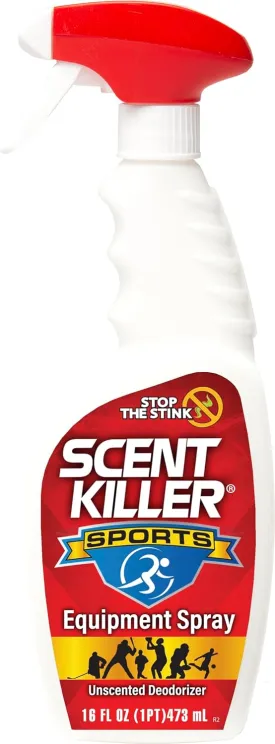 Scent Killer Sports Equipment Deodorizer Spray - Unscented Sports Equipment Deodorizer for Shoes, Gym Bags, Helmets and Gear  16 FL OZ