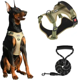 Tactical Dog Harness and Leash Set for Extra Large Dogs, No Pull Heavy Duty Pet Vest Collar with Handle, Reflective Walking Harnesses with Leashes, Anti Escape Chest Collars for Puppy XL