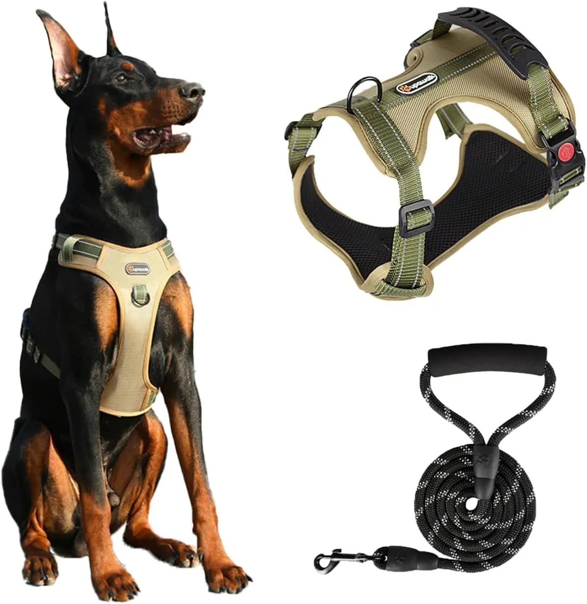 Tactical Dog Harness and Leash Set for Extra Large Dogs, No Pull Heavy Duty Pet Vest Collar with Handle, Reflective Walking Harnesses with Leashes, Anti Escape Chest Collars for Puppy XL