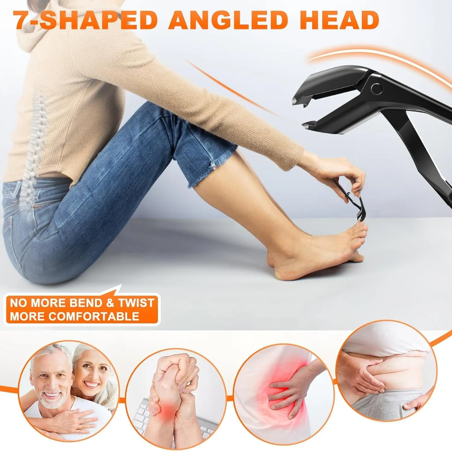 Toenail Clippers for Thick Nails for Seniors, Angled Head Long Handled Toe Nail Clippers for Seniors Men with Wide Jaw Opening, Heavy Duty Large Finger Nail Clippers Adult Cutter with Catcher, Black